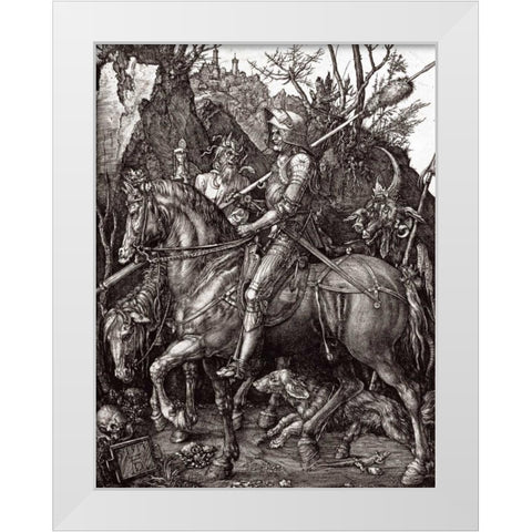 Knight, Death and The Devil White Modern Wood Framed Art Print by Durer, Albrecht