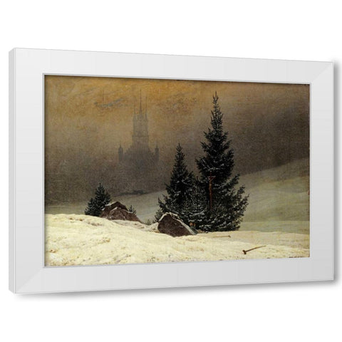 Winter Landscape With a Church White Modern Wood Framed Art Print by Friedrich, Caspar David