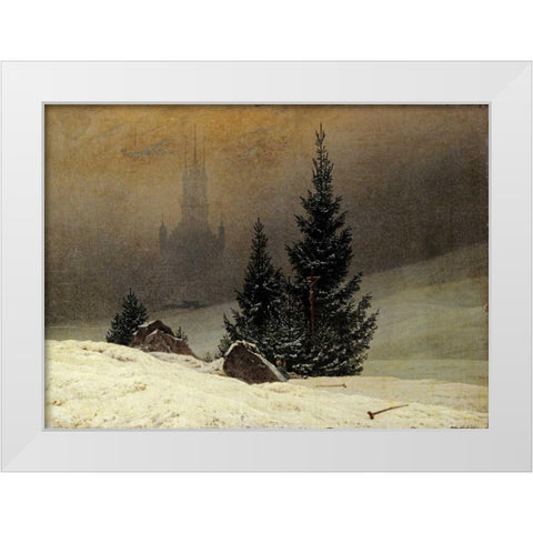 Winter Landscape With a Church White Modern Wood Framed Art Print by Friedrich, Caspar David