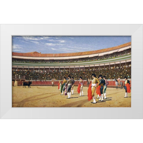 The Entry of The Bull White Modern Wood Framed Art Print by Gerome, Jean Leon