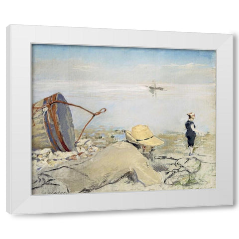 On the Shingle, Honfleur White Modern Wood Framed Art Print by Gonzales, Eva