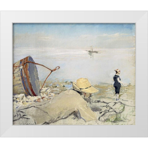 On the Shingle, Honfleur White Modern Wood Framed Art Print by Gonzales, Eva