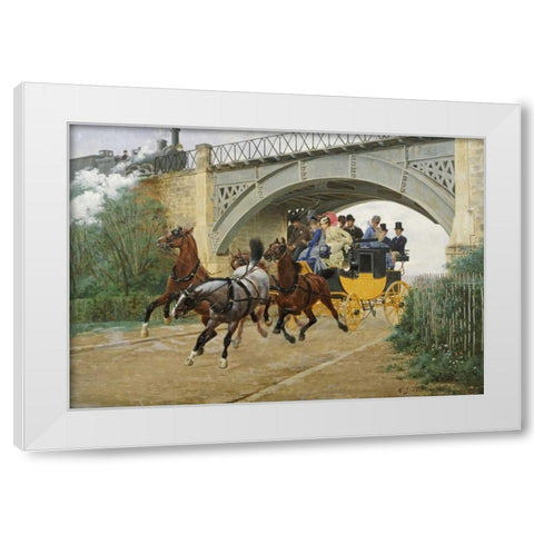 Startled By Steam White Modern Wood Framed Art Print by Goubie, Jean Richard
