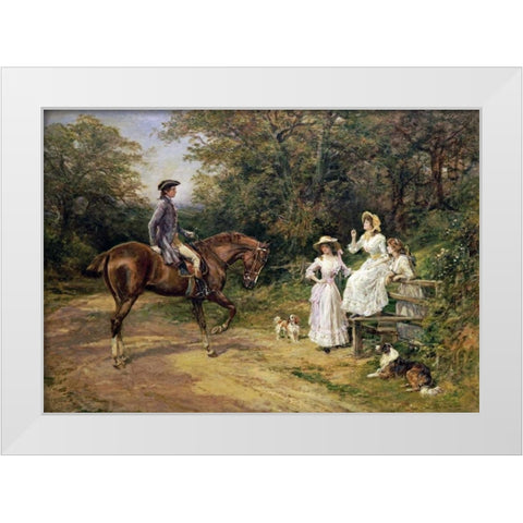 A Meeting By The Stile White Modern Wood Framed Art Print by Hardy, Heywood
