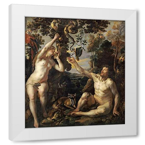 The Temptation White Modern Wood Framed Art Print by Jordaens, Jacob