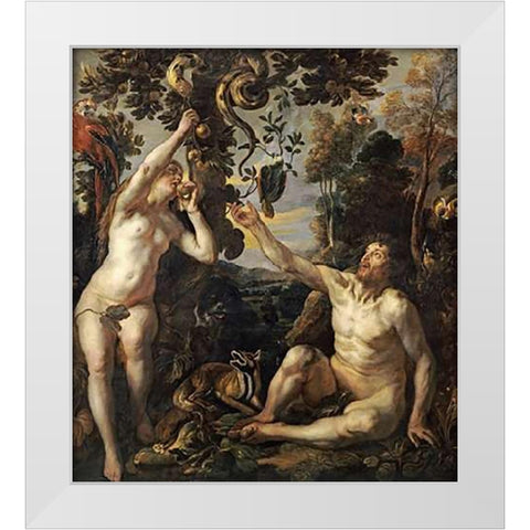 The Temptation White Modern Wood Framed Art Print by Jordaens, Jacob