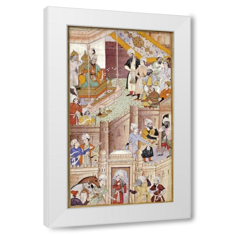 Illustration To The Baburnama White Modern Wood Framed Art Print by Karan, Khem
