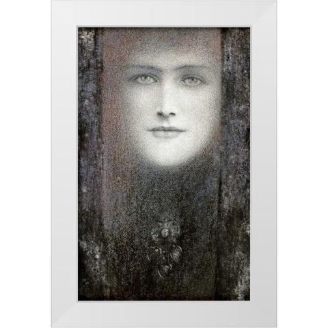 The Mask, with a Black Curtain White Modern Wood Framed Art Print by Khnopff, Fernand