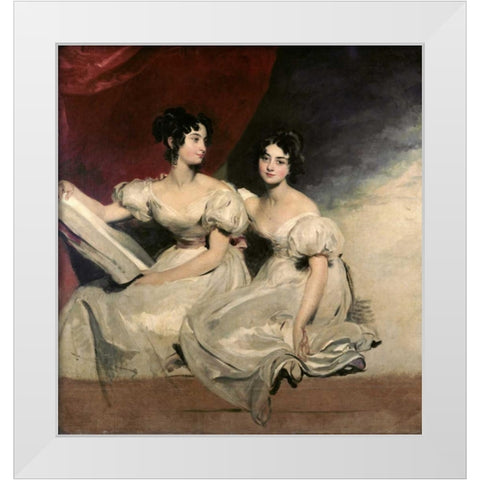 A Double Portrait of The Fullerton Sisters White Modern Wood Framed Art Print by Lawrence, Sir Thomas