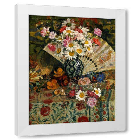 Still Life With a Fan White Modern Wood Framed Art Print by Lemmen, Georges