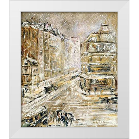 Rue De Clignacourt In The Snow White Modern Wood Framed Art Print by Loiseau, Gustave