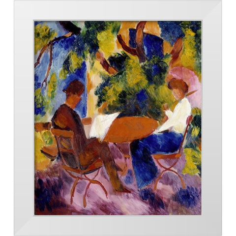 At The Garden Table White Modern Wood Framed Art Print by Macke, August