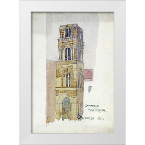 Palermo, Campanile Martorana White Modern Wood Framed Art Print by Mackintosh, Charles Rennie