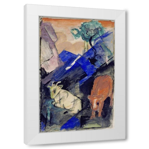 Two Cattle In a Hilly Landscape White Modern Wood Framed Art Print by Marc, Franz