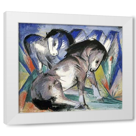 Two Horses White Modern Wood Framed Art Print by Marc, Franz