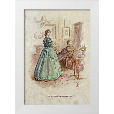 Mrs. Gresham and Miss Dunstable White Modern Wood Framed Art Print by Millais, John Everett