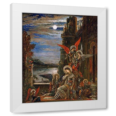 Saint Cecilia. (The Angels Announcing Her Coming Martyrdom) White Modern Wood Framed Art Print by Moreau, Gustave