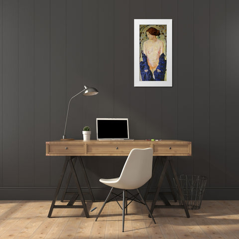 Standing Nude with Blue Robe White Modern Wood Framed Art Print by Moser, Koloman