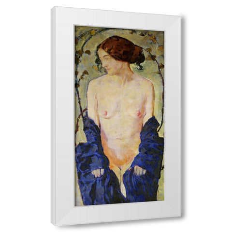 Standing Nude with Blue Robe White Modern Wood Framed Art Print by Moser, Koloman