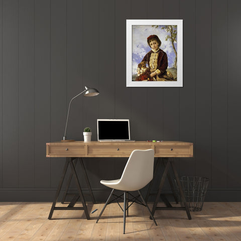Retrato De Nina White Modern Wood Framed Art Print by Oller, Francisco