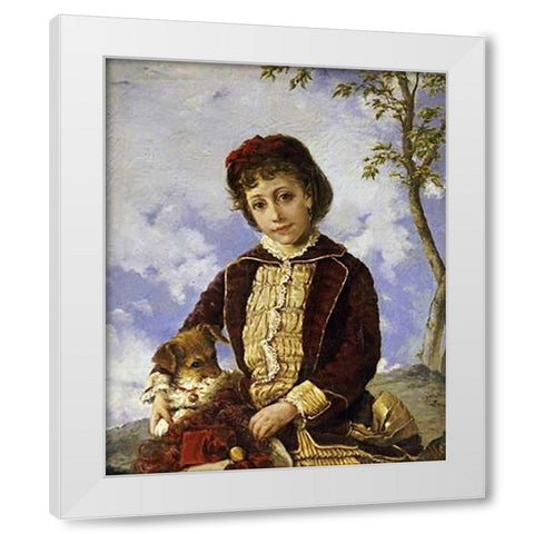 Retrato De Nina White Modern Wood Framed Art Print by Oller, Francisco
