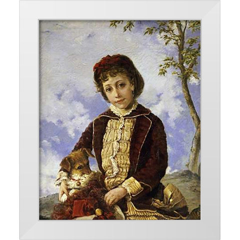 Retrato De Nina White Modern Wood Framed Art Print by Oller, Francisco