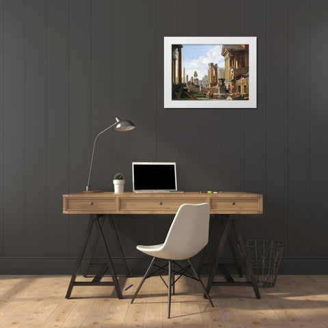Capriccio of Classical Ruins White Modern Wood Framed Art Print by Panini, Giovanni Paolo
