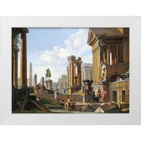 Capriccio of Classical Ruins White Modern Wood Framed Art Print by Panini, Giovanni Paolo