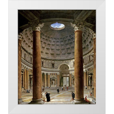The Interior of The Pantheon, Rome White Modern Wood Framed Art Print by Panini, Giovanni Paolo