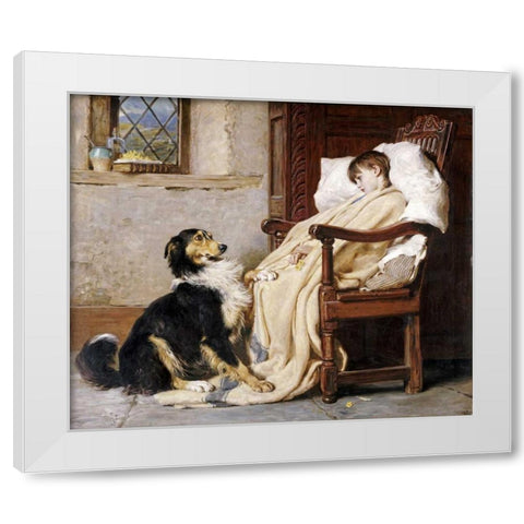 Old Playfellows White Modern Wood Framed Art Print by Riviere, Briton