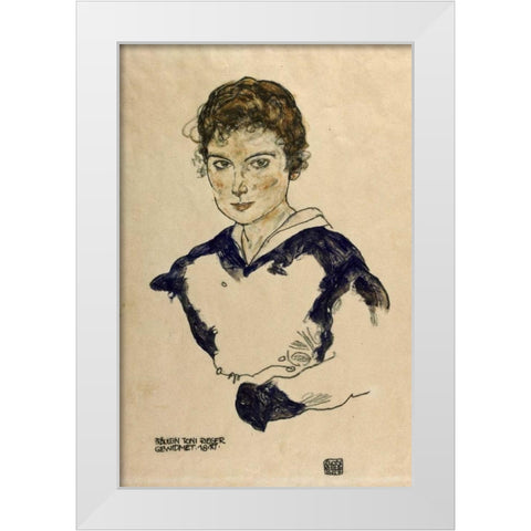 Portrait Fraulein Toni Rieger White Modern Wood Framed Art Print by Schiele, Egon
