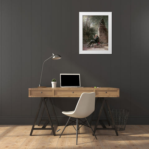 The Philosopher - The Reader In The Park White Modern Wood Framed Art Print by Spitzweg, Carl