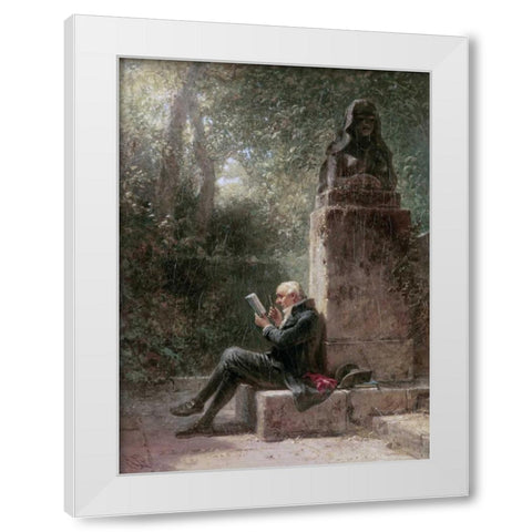 The Philosopher - The Reader In The Park White Modern Wood Framed Art Print by Spitzweg, Carl