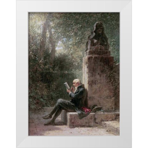 The Philosopher - The Reader In The Park White Modern Wood Framed Art Print by Spitzweg, Carl