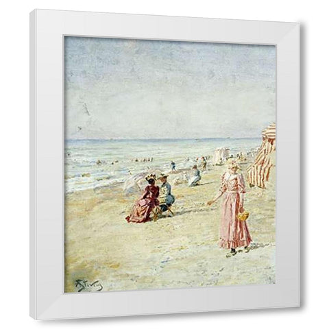 La Plage, Ostende White Modern Wood Framed Art Print by Stevens, Alfred