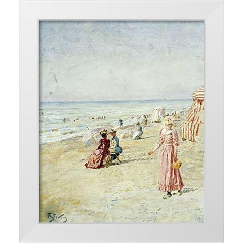 La Plage, Ostende White Modern Wood Framed Art Print by Stevens, Alfred