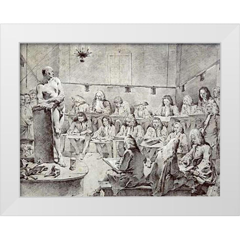 Piazzettas Academy: Artists Drawing a Nude White Modern Wood Framed Art Print by Tiepolo, Giovanni Battista