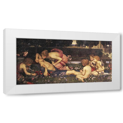 The Awakening of Adonis White Modern Wood Framed Art Print by Waterhouse, John William
