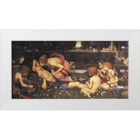 The Awakening of Adonis White Modern Wood Framed Art Print by Waterhouse, John William