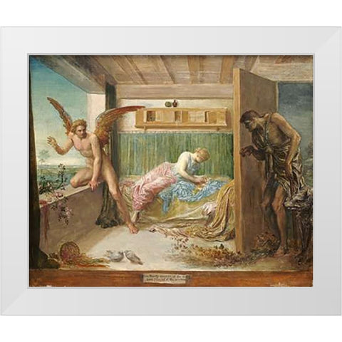 When Poverty Comes In at The Door, Love Flies Out of The Window White Modern Wood Framed Art Print by Watts, George Frederick