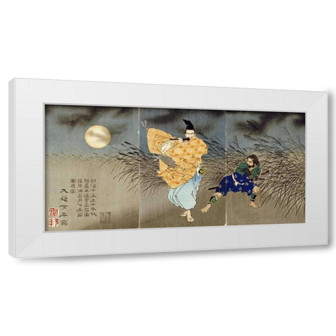 Playing the Flute by Moonlight White Modern Wood Framed Art Print by Yoshitoshi, Tsukioka