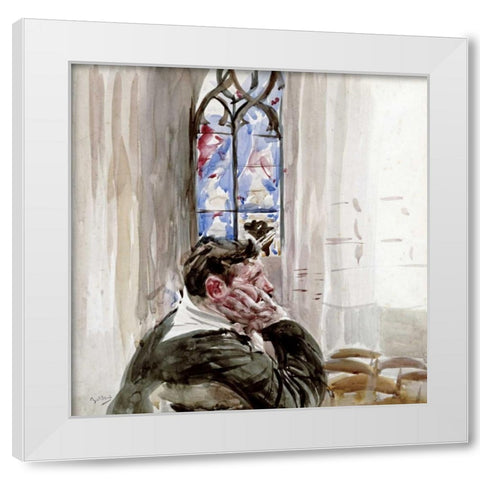 Portrait of a Man In Church White Modern Wood Framed Art Print by Boldini, Giovanni