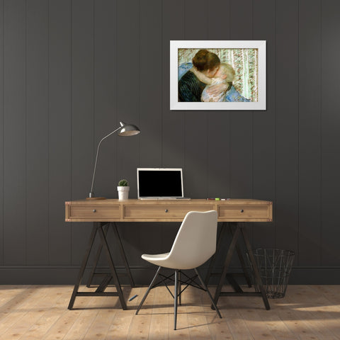 A Goodnight Hug White Modern Wood Framed Art Print by Cassatt, Mary