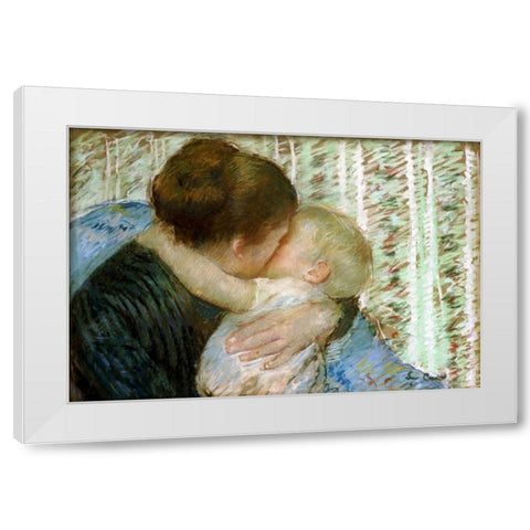 A Goodnight Hug White Modern Wood Framed Art Print by Cassatt, Mary