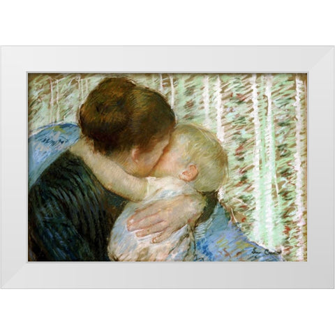 A Goodnight Hug White Modern Wood Framed Art Print by Cassatt, Mary