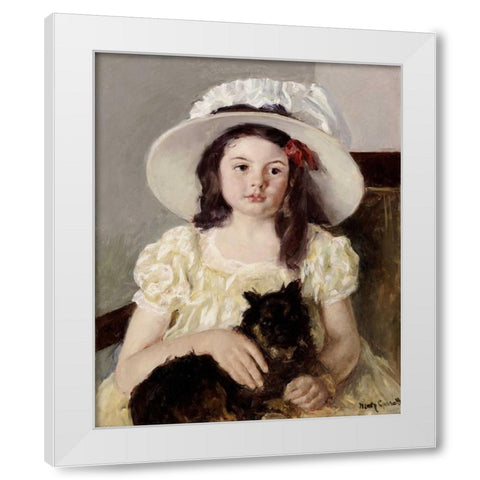 Francoise Holding a Little Black Dog White Modern Wood Framed Art Print by Cassatt, Mary