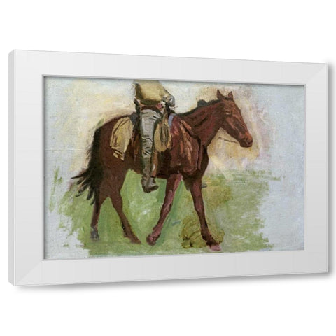 Sketch For Cowboys In The Badlands White Modern Wood Framed Art Print by Eakins, Thomas