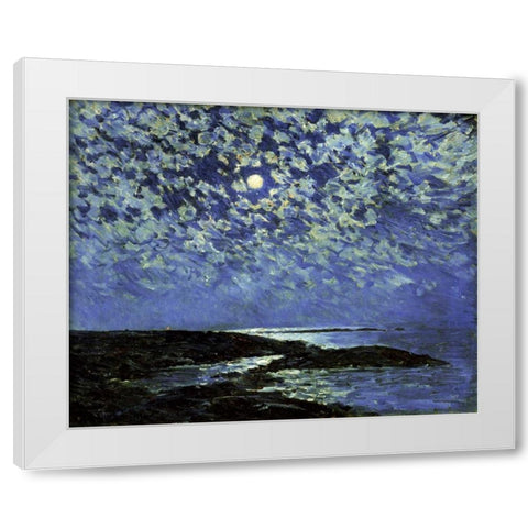 Moonlight, Isle of Shoals White Modern Wood Framed Art Print by Hassam, Childe