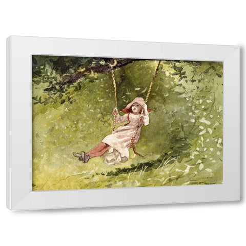 Girl on a Swing White Modern Wood Framed Art Print by Homer, Winslow