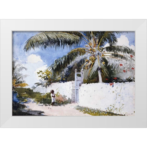 A Garden In Nassau White Modern Wood Framed Art Print by Homer, Winslow